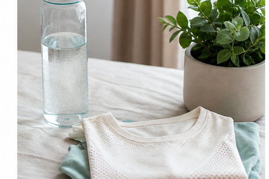 Plain clothing and water representing gentle, unbranded self-care