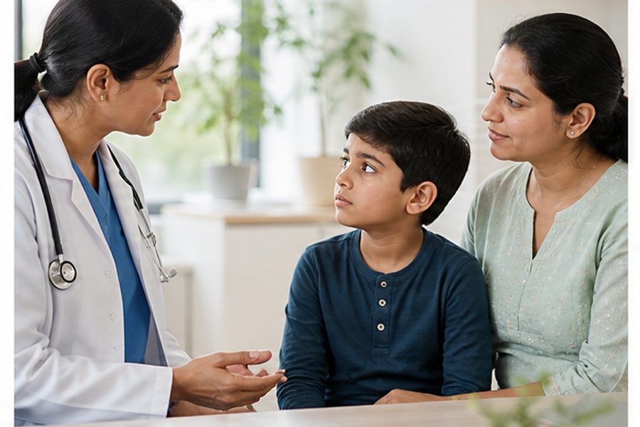 Clinician discussing evaluation for when to take a child to the doctor for fever