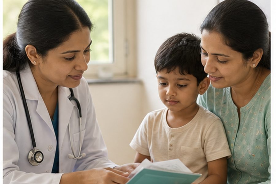 Clinician discussing evaluation for what to do if child vaccination is missed